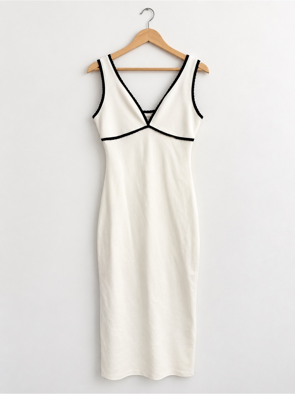 🤍 Zara Contrast Trim Sculpt Midi Dress | Size L | NWT